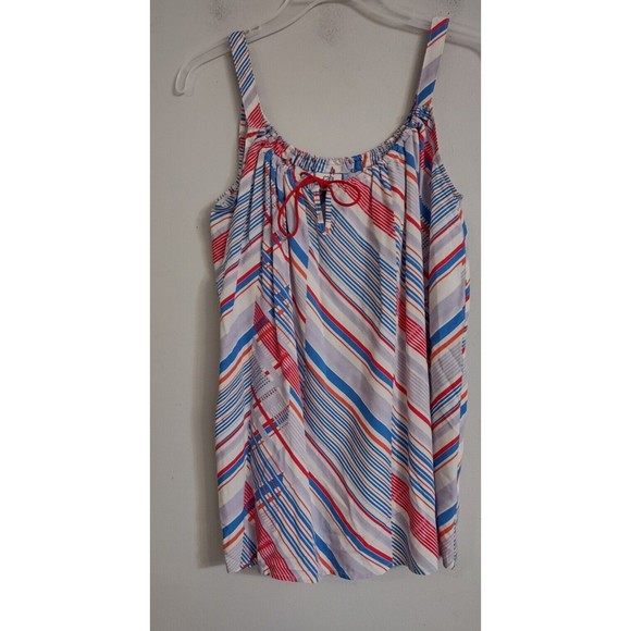 CAbi Women’s Size Small Tassel Camisole Tank Top Tunic Blouse Red Blue Stripes - Picture 1 of 7